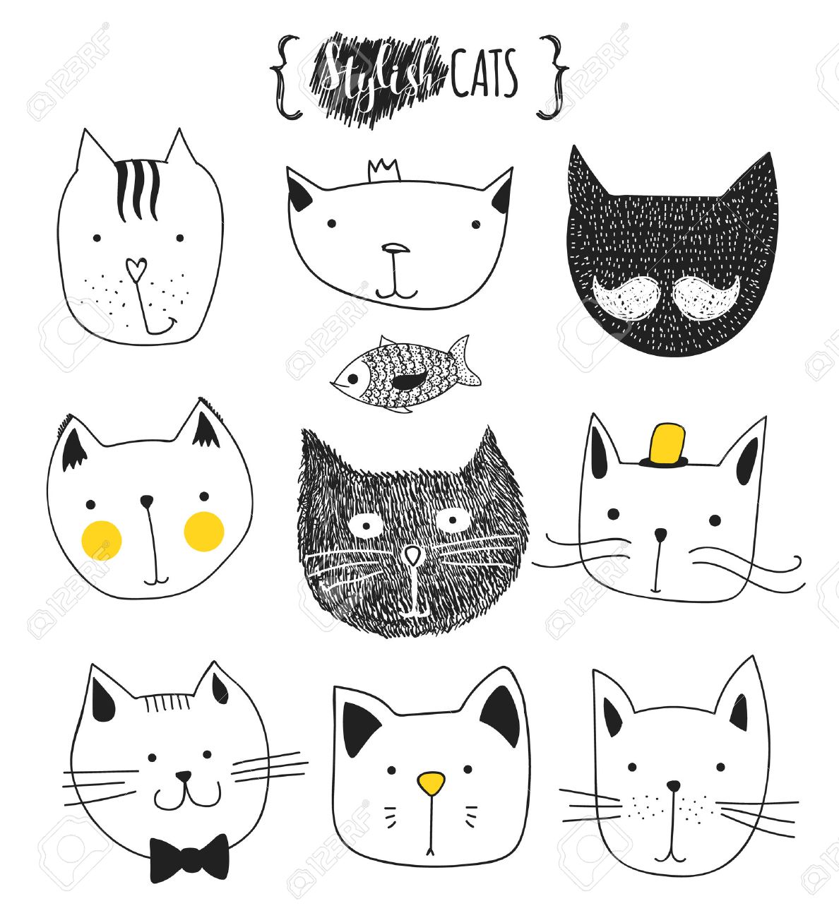 1188x1300 Reward Cute Cat Pictures To Print Set Of Doodle Cats Sketch - Cute Cat Sketch