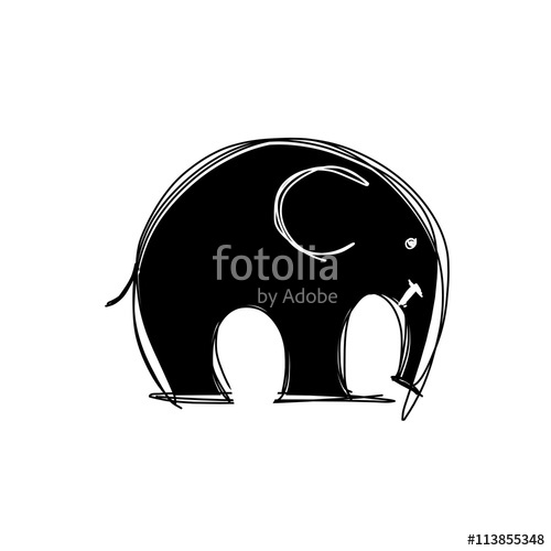 500x500 Cute Elephant Sketch For Your Design Stock Image And Royalty Free - Cute Elephant Sketch