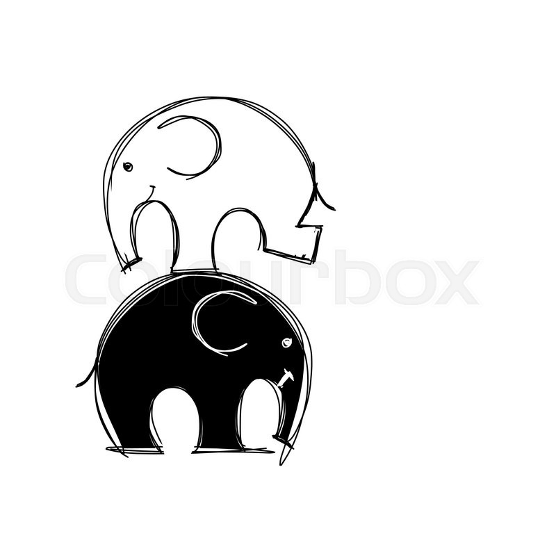 800x800 Cute Elephants Sketch For Your Design. Vector Illustration Stock - Cute Elephant Sketch
