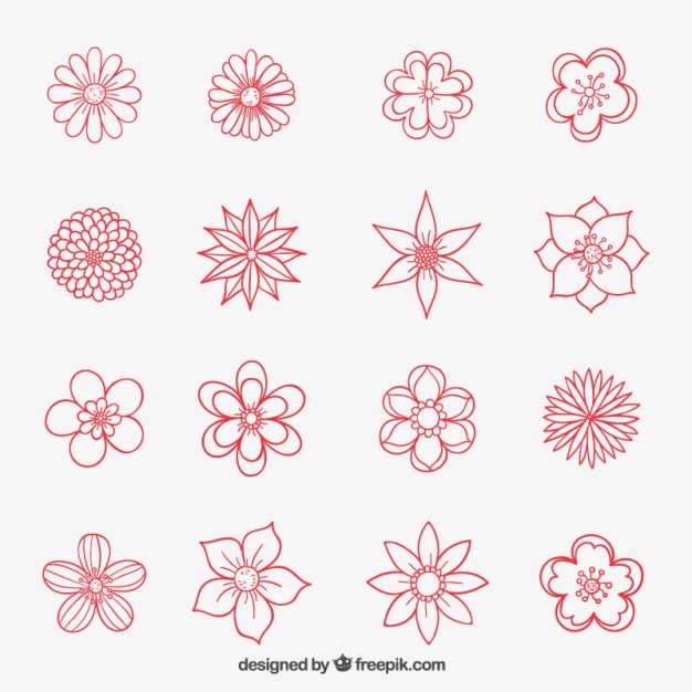 626x626 Hand Drawn Flowers Collection Vector Free Download - Cute Flower Sketches