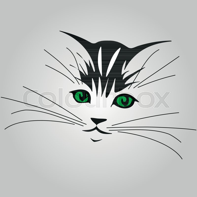 800x800 Cute Kitten With Green Eyes On A Gray Background. Sketch, Sketch - Cute Kitten Sketch