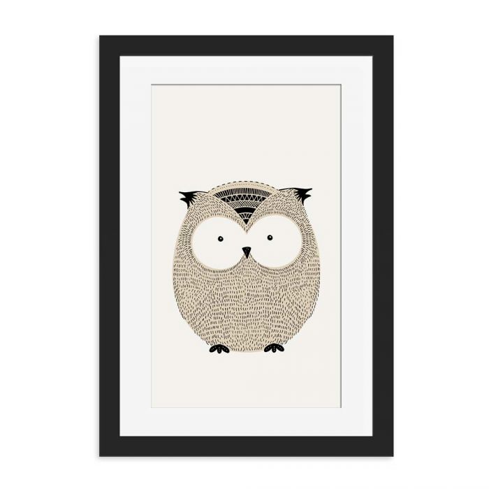 700x700 Cute Owl Sketch Black Framed Wall Art Print Lovecool.gifts - Cute Owl Sketch