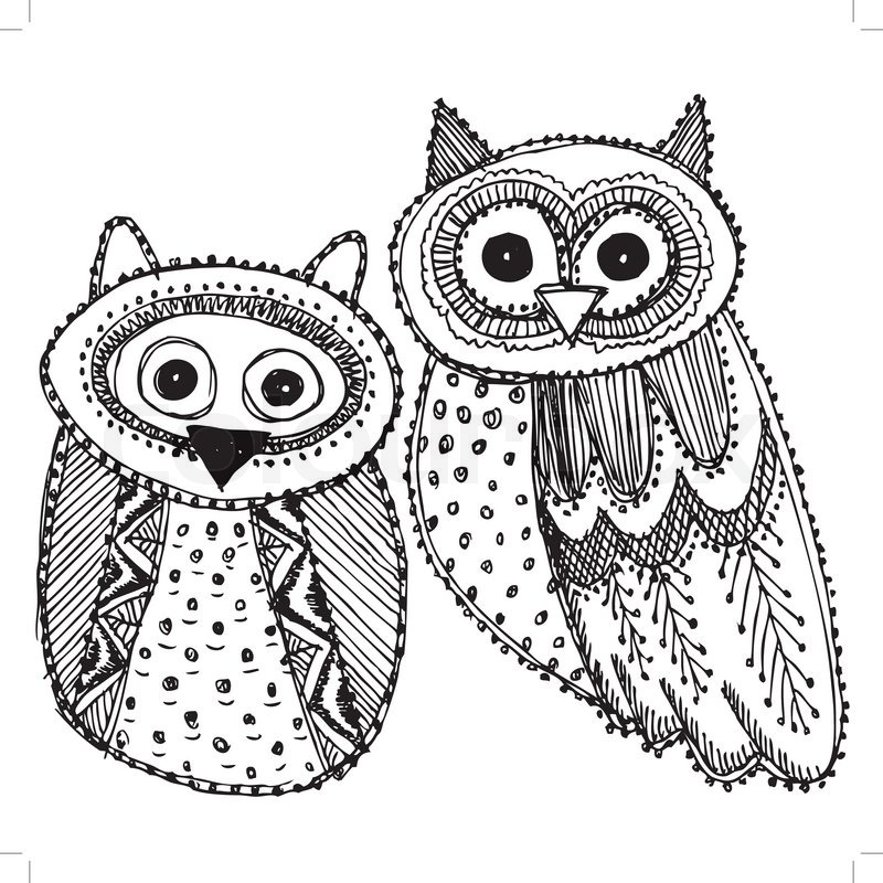 800x800 Decorative Hand Drawn Cute Owl Sketch Doodle Black And White - Cute Owl Sketch