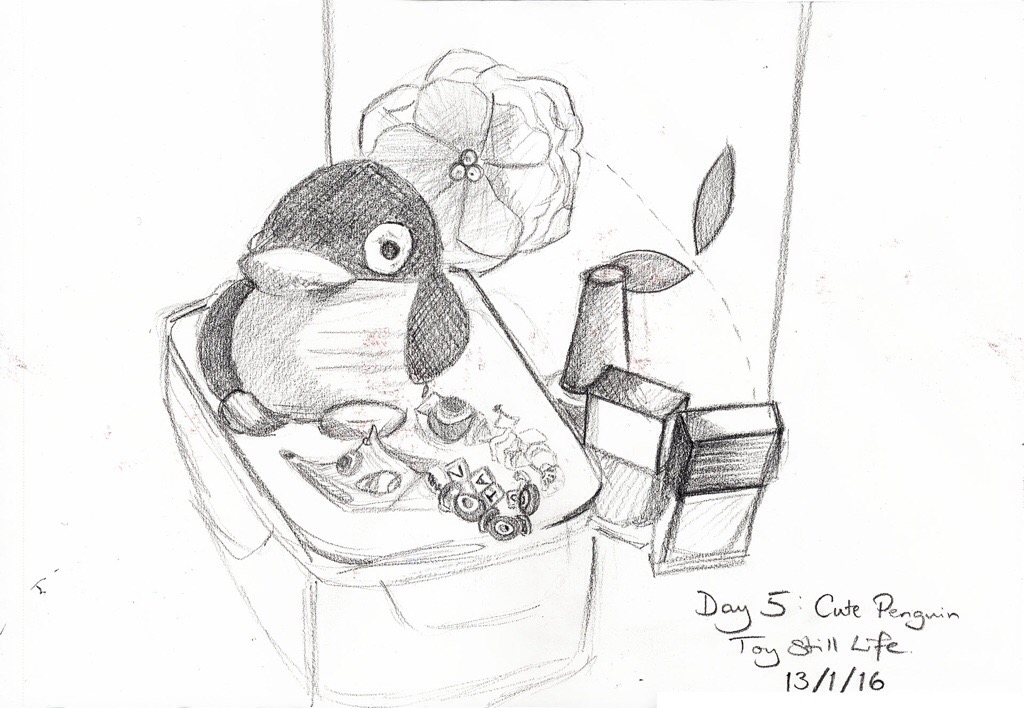 1024x708 Day 5 Cute Penguin Toy A Drawing A Day 2016 - Cute Penguin Sketch