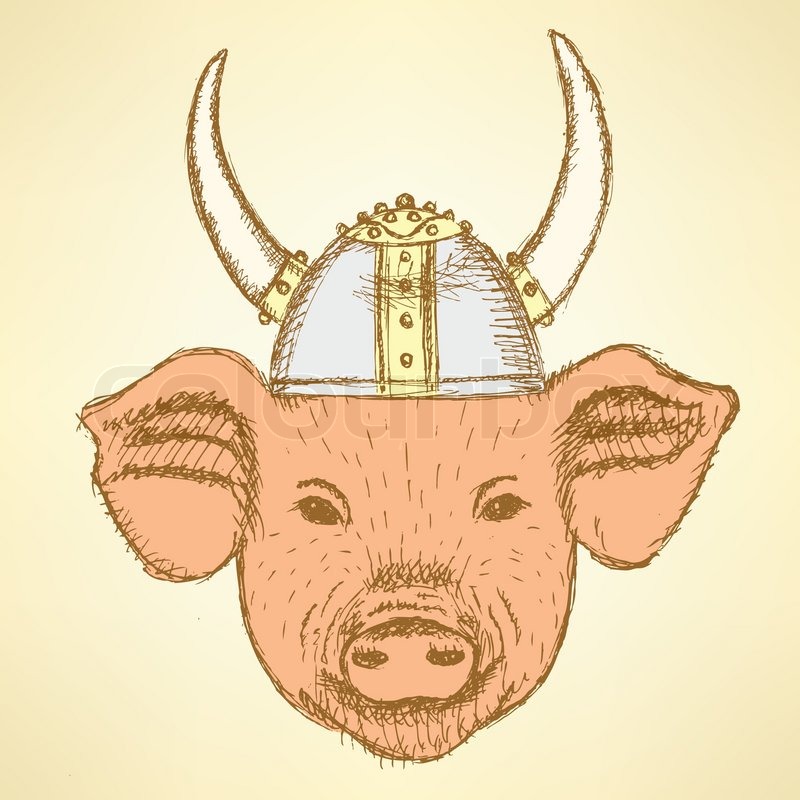 800x800 Sketch Cute Pig In The Viking Helmet Stock Vector Colourbox - Cute Pig Sketch