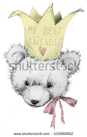 300x470 Cute Teddy Bear Sketch Illustration. Birthday Card. Princess - Cute Teddy Bear Sketch