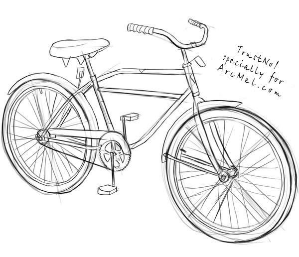 600x516 How To Draw A Bicycle, Step By Step Bikes Drawings - Cycle Sketch