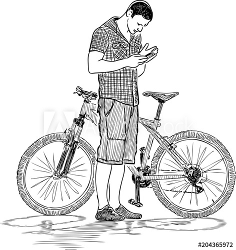 472x500 Sketch Of A Cyclist With A Cell Phone - Cyclist Sketch