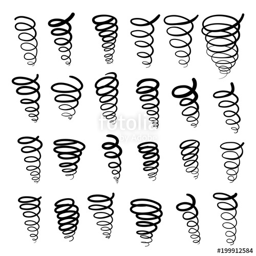 500x500 Hand Drawn Tornado Line Sketch Set. Scribble Cyclone Doodle Note - Cyclone Sketch