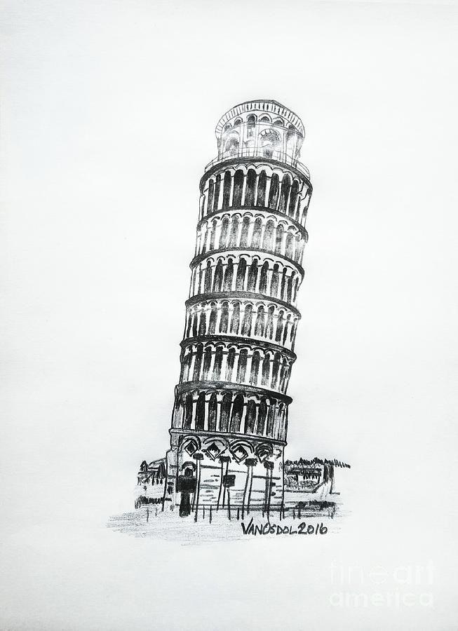 653x900 Leaning Tower Of Pisa Graphite Pencil Sketch Digital Art By Scott - D Sketch