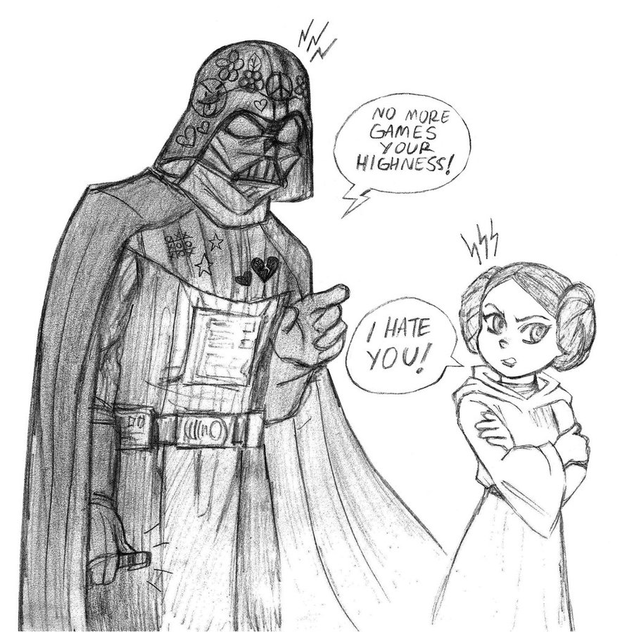 891x897 Dad Vader And Princess Leia - Dad Sketch