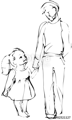 300x500 Vector Sketch Dad And Daughter Walking Hand Stock Image And - Dad Sketch