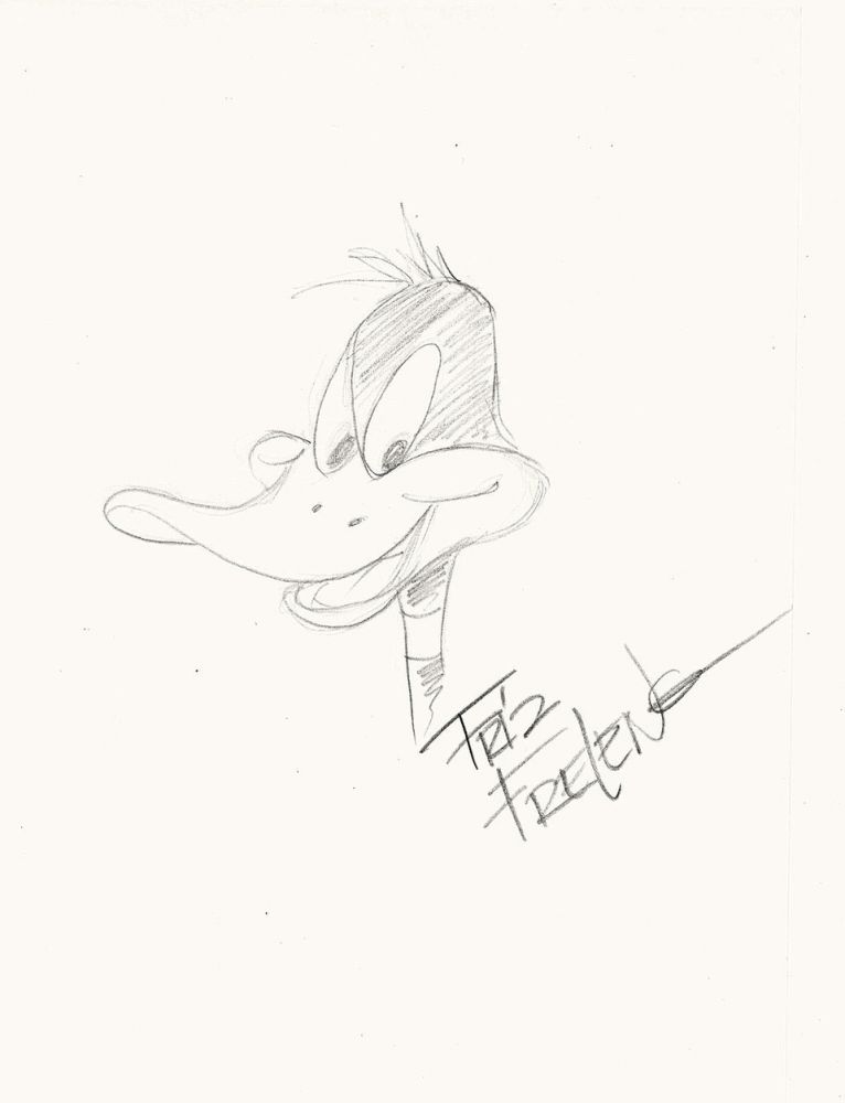 766x1000 Friz Freleng Daffy Duck Original Pencil Drawing Signed, On Card - Daffy Duck Sketch