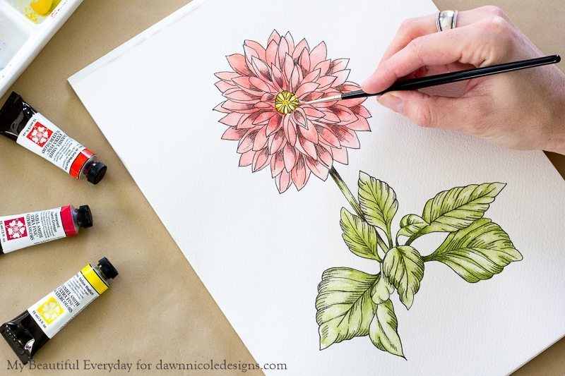 800x533 Diy Watercolor Dahlia + Printable Dawn Nicole - Dahlia Flower Sketch