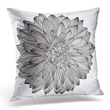 355x355 Emvency Throw Pillow Cover Sketch Ink Drawing Of Black - Dahlia Flower Sketch
