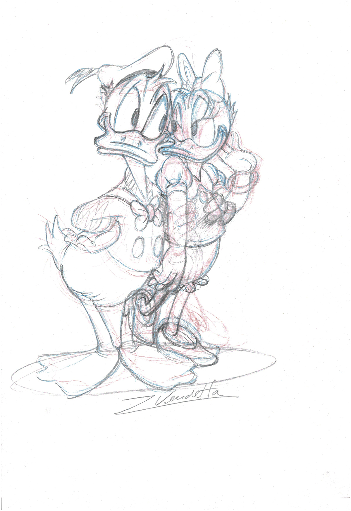 1200x1745 Donald Amp Daisy Duck Deeply In Love Corner4art - Daisy Duck Sketch