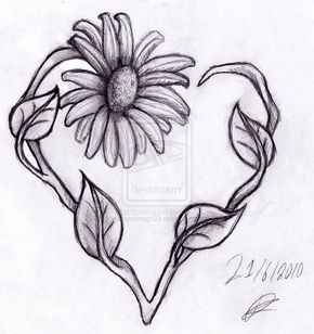 290x308 Heart Amp Daisy Tattoo - Daisy Sketch Tattoo