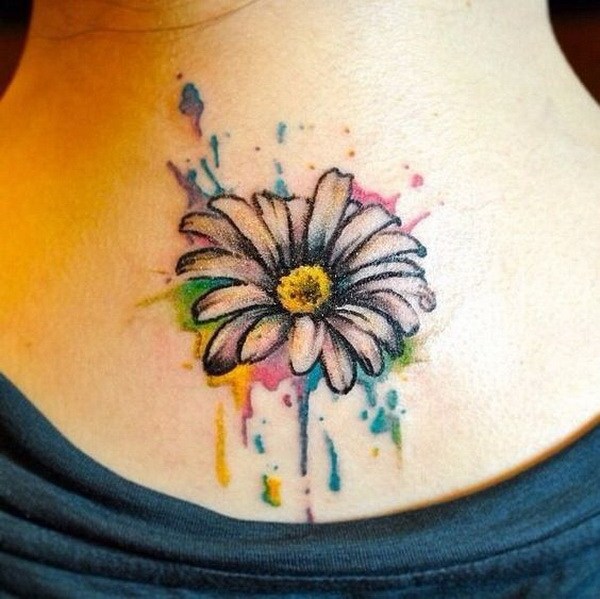 600x599 60 Awesome Watercolor Tattoo Designs - Daisy Sketch Tattoo