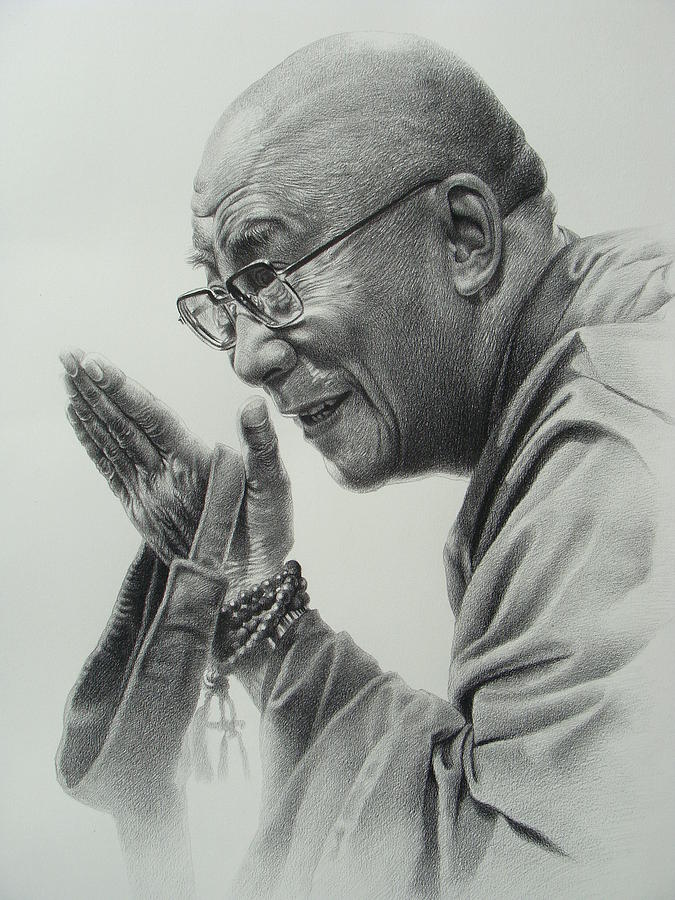675x900 Dalai Lama Drawing By Supot Pimpan - Dalai Lama Sketch