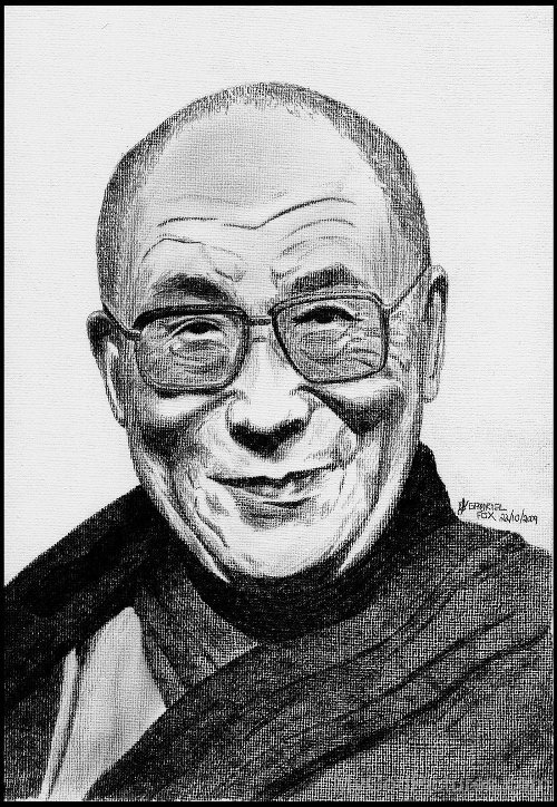 500x724 Portrait Of Dalai Lama - Dalai Lama Sketch
