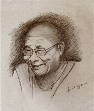 374x444 Sketch Dalai Lama Made It In 2002 On Smoth Drawing Paper - Dalai Lama Sketch