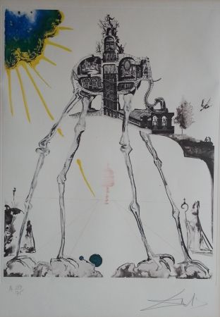 312x450 Engraving De Salvador Dali, Space Elephant On Amorosart - Dali Elephant Sketch