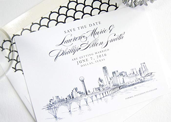700x497 Dallas Skyline Wedding Save The Dates (Set Of 25 - Dallas Skyline Sketch