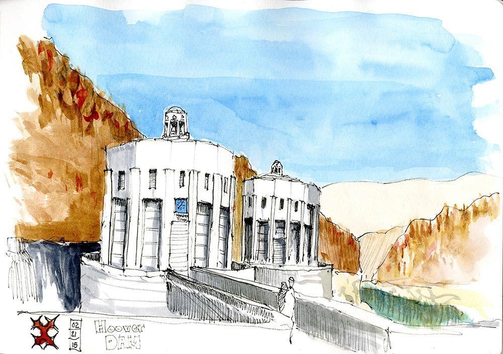 1000x705 Urban Sketchers Hoover Dam Sh Architecture - Dam Sketch
