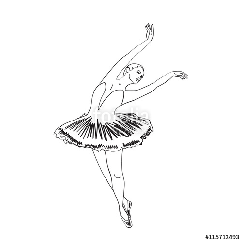 500x500 Sketch Of Dancing Ballerina In A Tutu Dress And Pointe Shoes - Dance Shoes Sketch