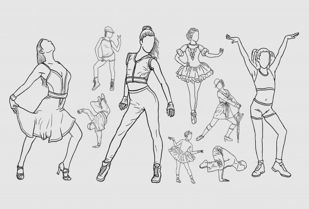 626x424 Modern And Traditional Dance Sketches Vector Premium Download - Dance Sketch
