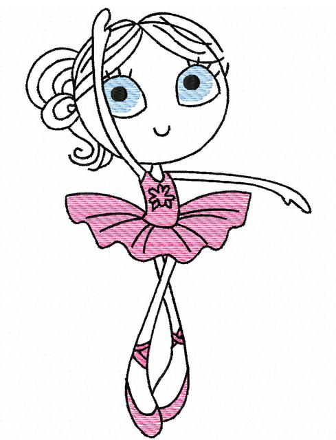 489x640 Swirly Ballerina 3 Sketch Embroidery Design - Dance Sketch