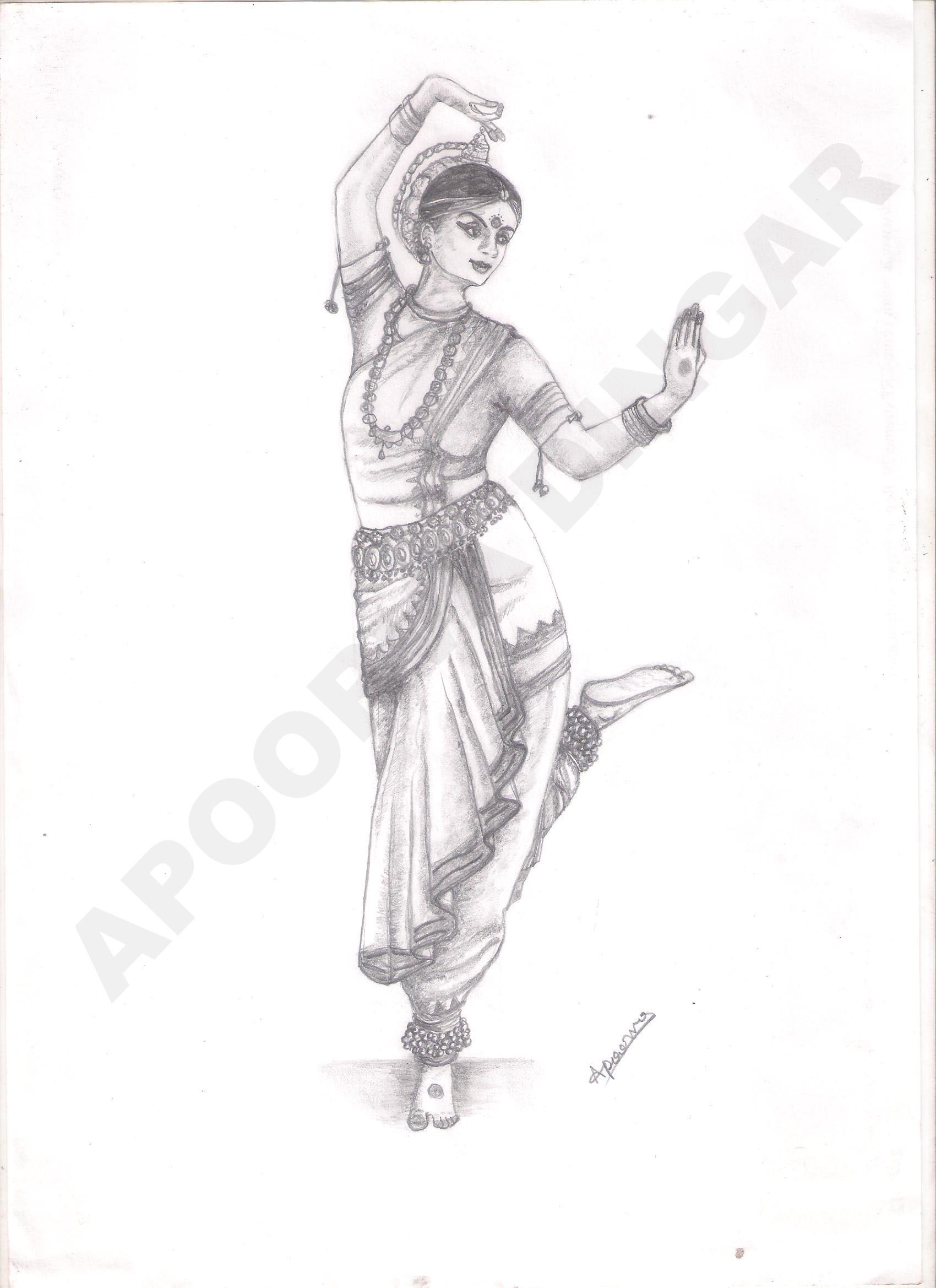 1700x2338 Odissi Dance Sketch - Dance Sketch