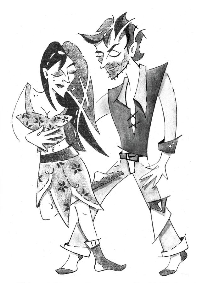 642x900 Tango Yoga - Dancing Couple Sketch