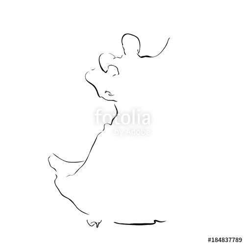 500x500 Waltz. Sketch Of Dancing Couple. Symbol. Line Vector. Stock Image - Dancing Couple Sketch