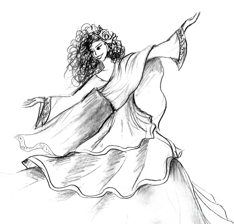 900x863 Dancing Girl Drawing By Sofia Metal Queen - Dancing Girl Sketch