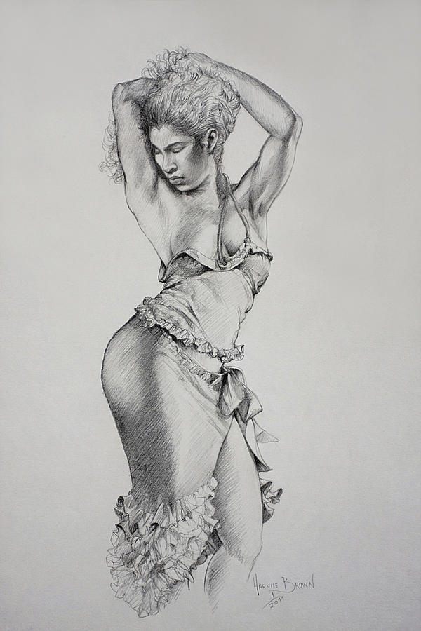 600x900 Dancer Muse Study Drawing By Harvie Brown - Dancing Woman Sketch