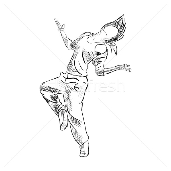 600x600 Hip Hop Woman Dancer Vector Sketch On White Vector Illustration - Dancing Woman Sketch