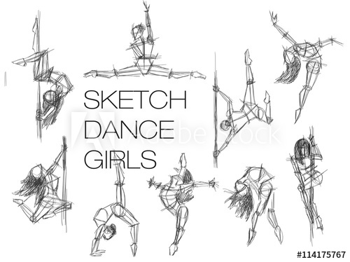 500x374 Sketch Ance Girls. Set Silhouettes Of Woman Dancing, Line Art - Dancing Woman Sketch