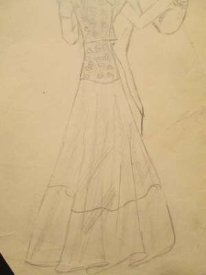 300x400 Vtg 30s Fashion Sketch Art Pencil Drawing Signed Man Woman Dancing - Dancing Woman Sketch
