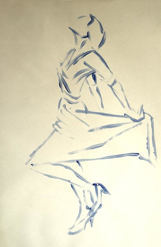 520x799 Blue Line Drawing Of A Woman Dancing Holding Her Skirt Back Art - Dancing Woman Sketch
