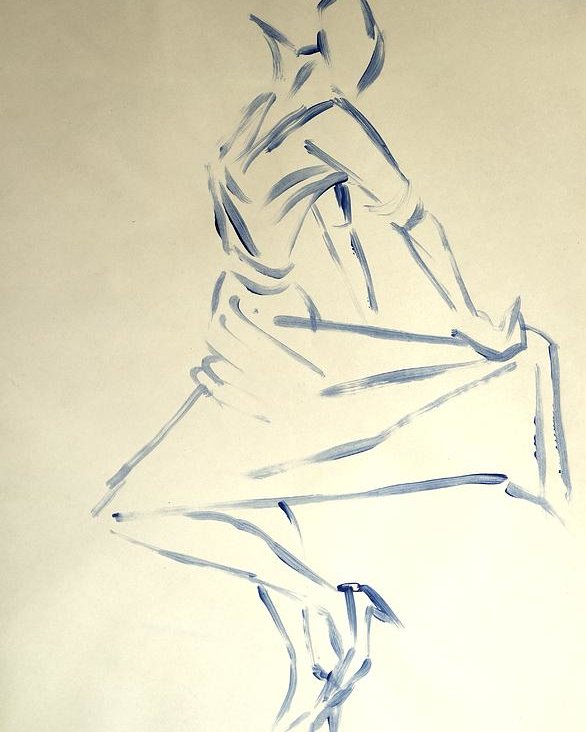 586x732 Blue Line Drawing Of A Woman Dancing Holding Her Skirt Back Poster - Dancing Woman Sketch
