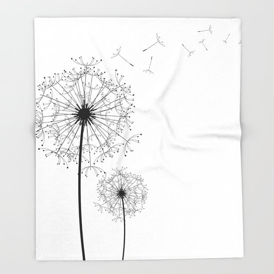 550x550 Black And White Dandelion Sketch Throw Blanket By - Dandelion Sketch