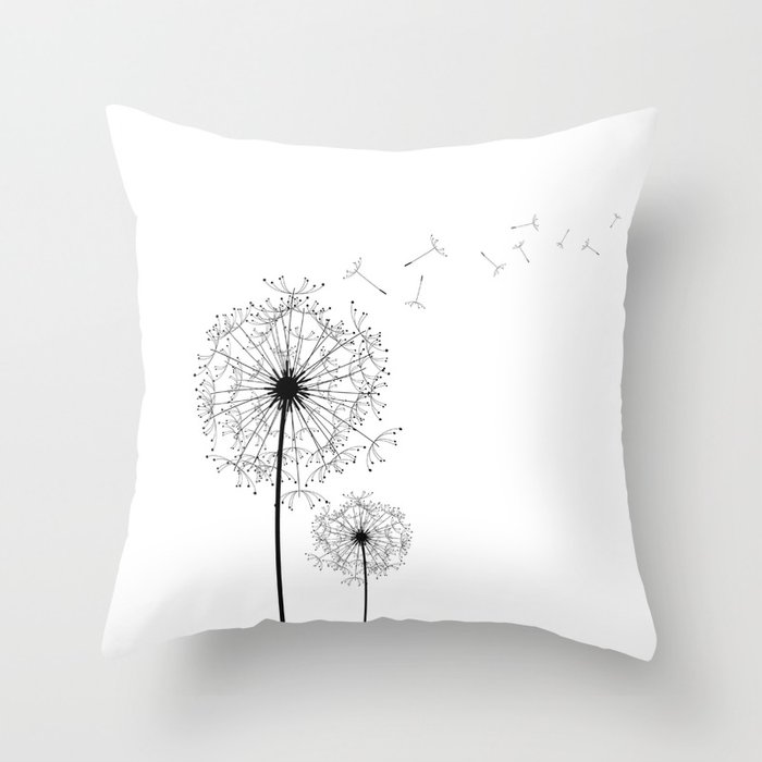 700x700 Black And White Dandelion Sketch Throw Pillow By - Dandelion Sketch