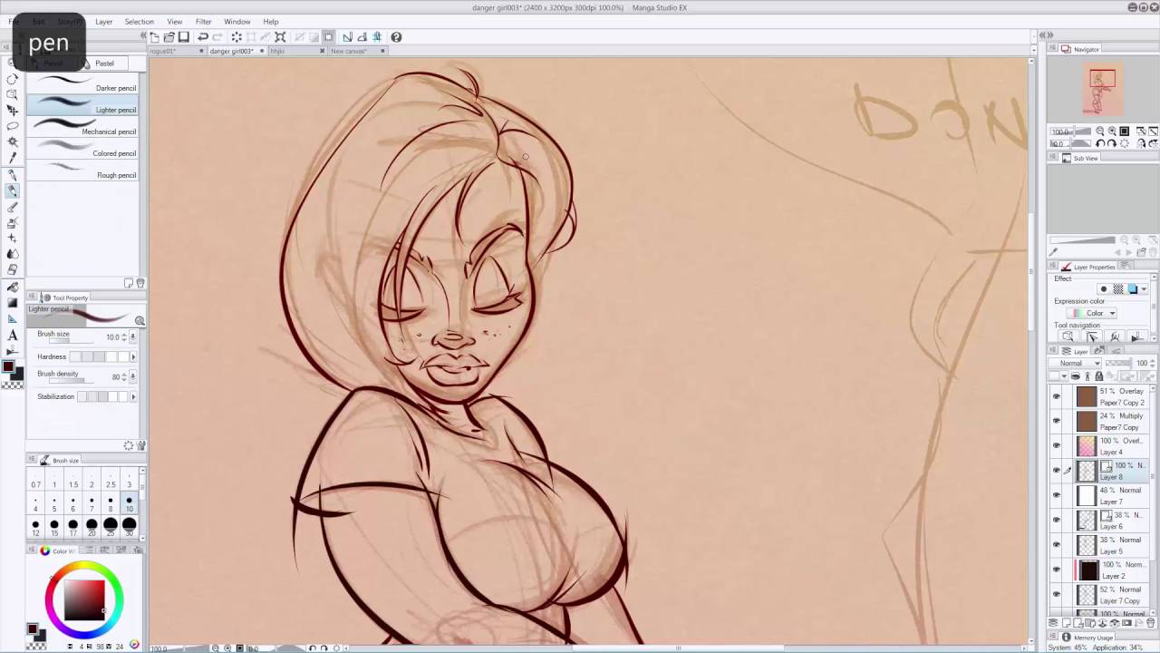 1280x720 Digital Inking In Manga Studio - Danger Sketch