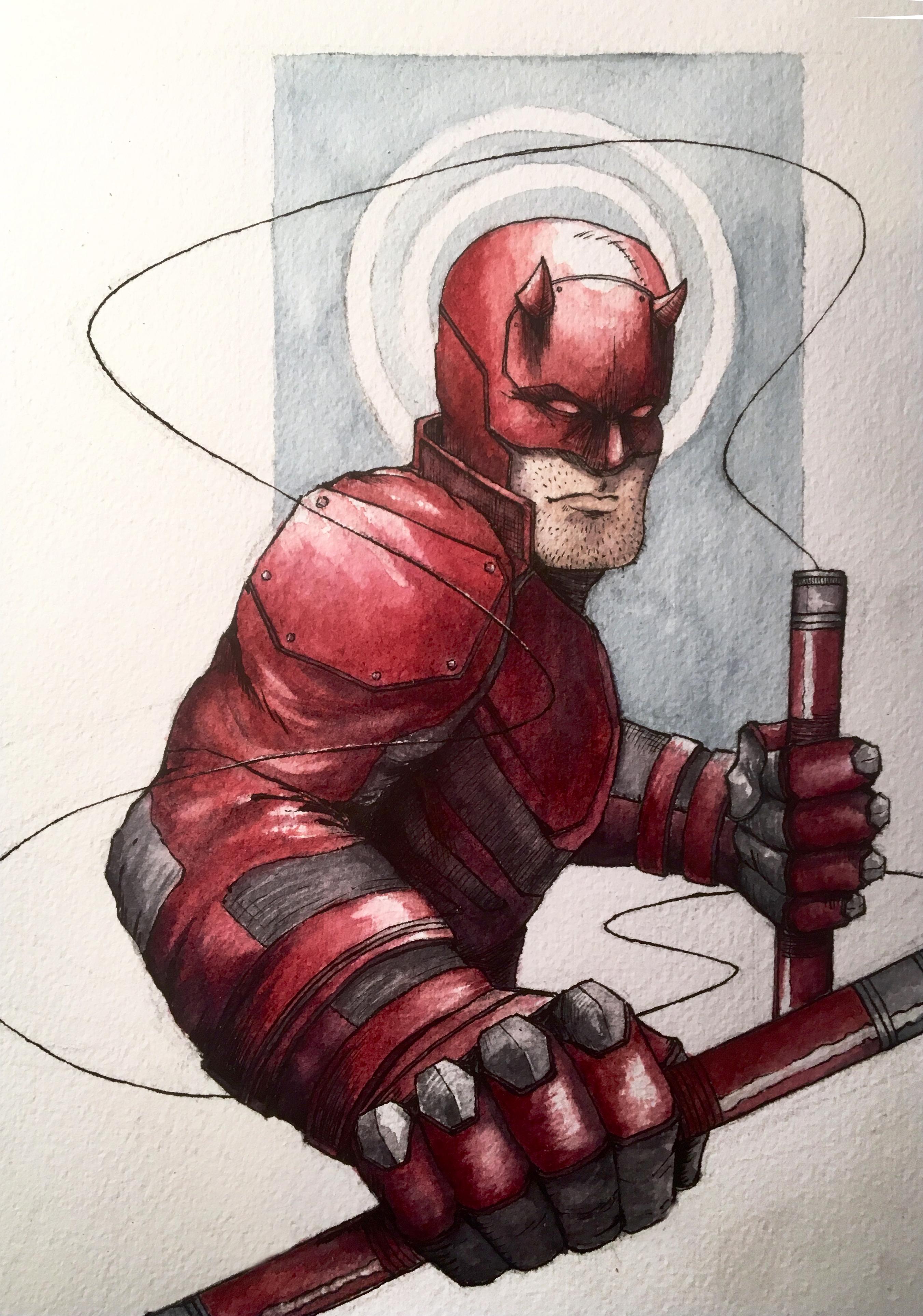 2703x3853 Daredevil Sketch I Just Completed! Watercolor And Ink On Paper - Daredevil Sketch