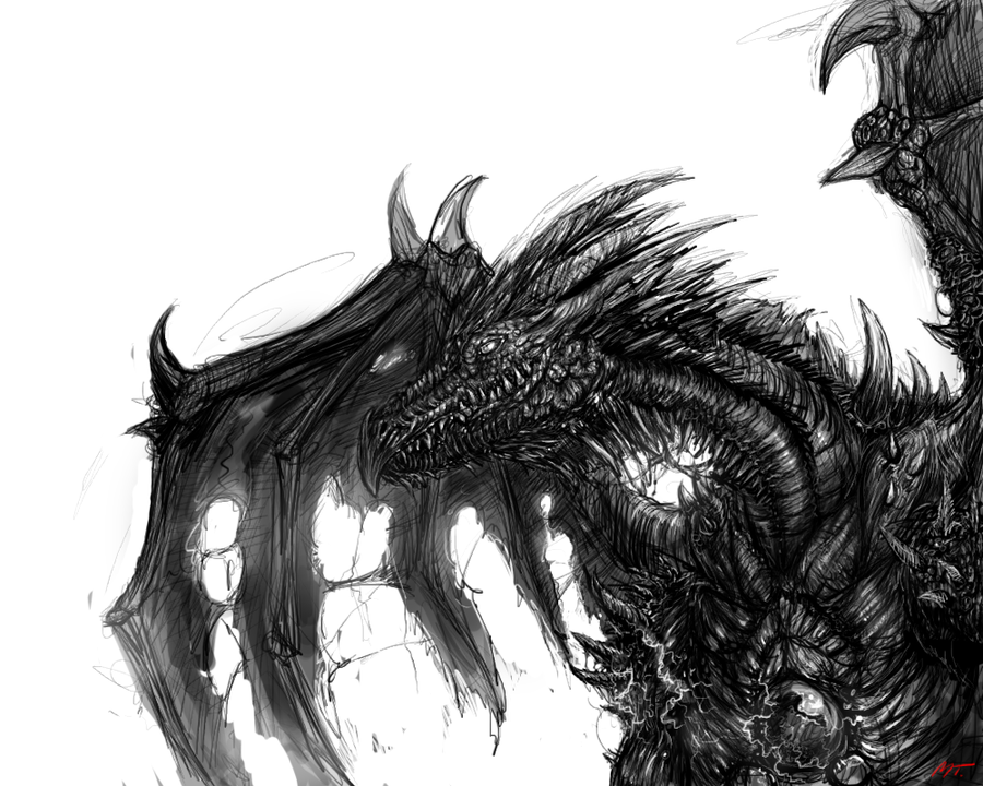 900x720 Black Dragon Sketch By Matusso - Dark Dragon Sketch