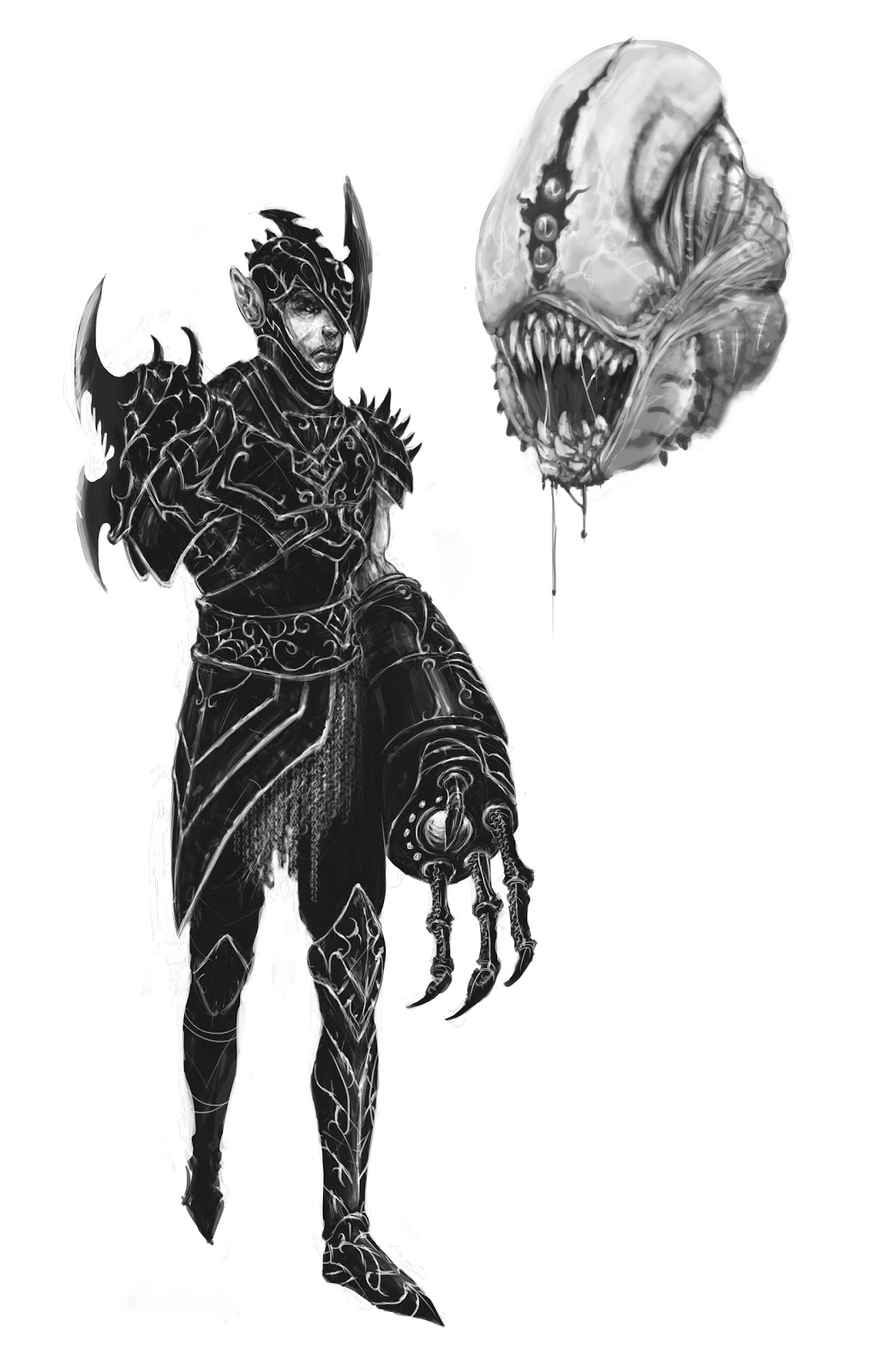 1035x1600 Squids N Skulls The Art Of Nik Lord Dark Elf And Creature Sketch - Dark Elf Sketch