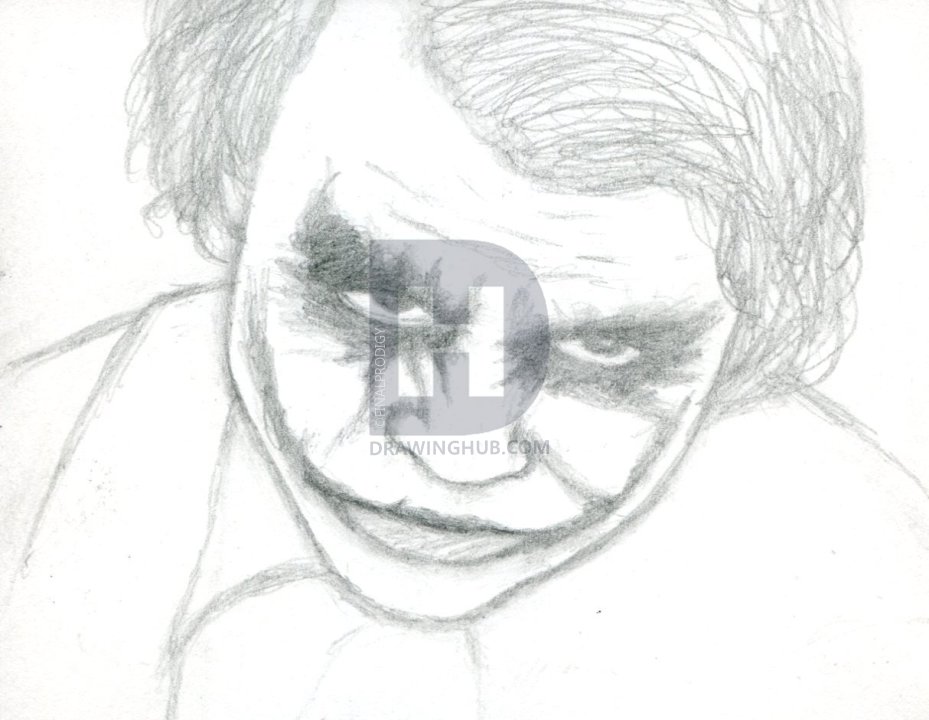 929x720 How To Draw The Joker, Heath Ledger, The Dark Knight, Step By Step - Dark Knight Joker Sketch