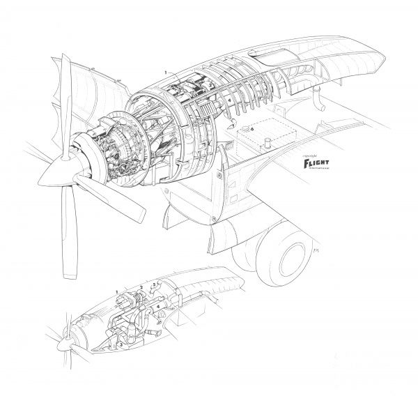 600x568 Rolls Royce Dart Convair Conversion Cutaway Drawing - Dart Sketch