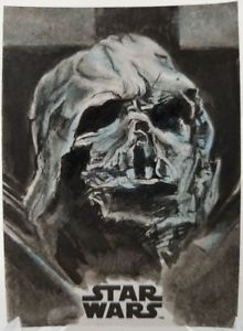 220x300 Darth Vader Mask Sketch Card Neil Camera Star Wars Journey Last - Darth Vader Mask Sketch
